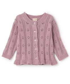 petit main ベビー 裾フリル針抜きカーディガン