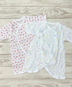 ベビー肌着 日本製 新生児肌着5枚セット 短肌着3枚＋コンビ肌着2枚 50〜60cm (いちご柄・王冠柄・白無地・ランダムドット柄)