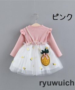 ワンピース 長袖 ベビー キッズ 子供服 女の子 レース フリル パイナップル ポシェット ふんわり おしゃれ おでかけ 春 秋