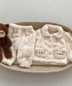 ベビー パジャマ キッズ 前開き 上下セット ルームウェア 3色 ボア 子供服 秋冬 もこもこ 男の子 女の子 セットアップ トップス ズボン 厚手 防寒 寝間着